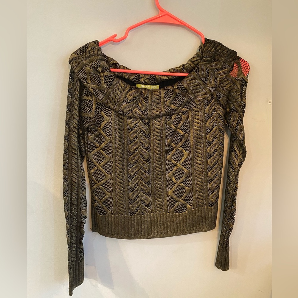 Gianni Bini cropped sweater with sheer lace sleeves size medium